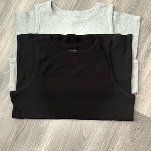 Nine West Ribbed Tank Top Bundle | Black + Gray | Size XL | 2-Pack